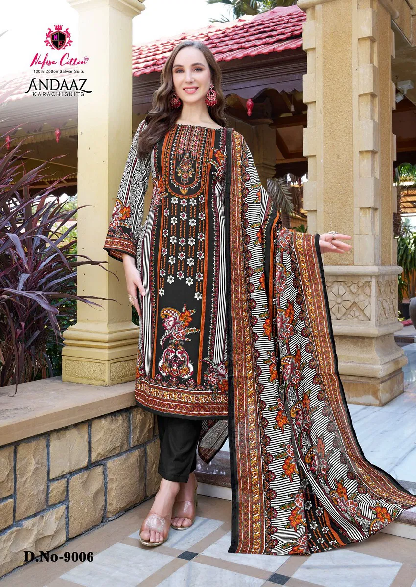 Andaaz Vol 9 By Nafisa Printed Karachi Cotton Dress Material Suppliers In India